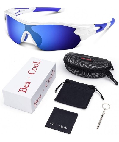 Sport Polarized Sunglasses Baseball Cycling Motorcycle - White Blue - CQ18QQ2W039 $24.94