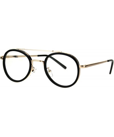 Round Vintage Victorian Round Double Frame Mens Clear Lens Eye Glasses - Shiny Black Gold - CQ12N37U8NC $19.97