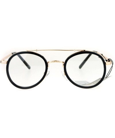 Round Vintage Victorian Round Double Frame Mens Clear Lens Eye Glasses - Shiny Black Gold - CQ12N37U8NC $7.99