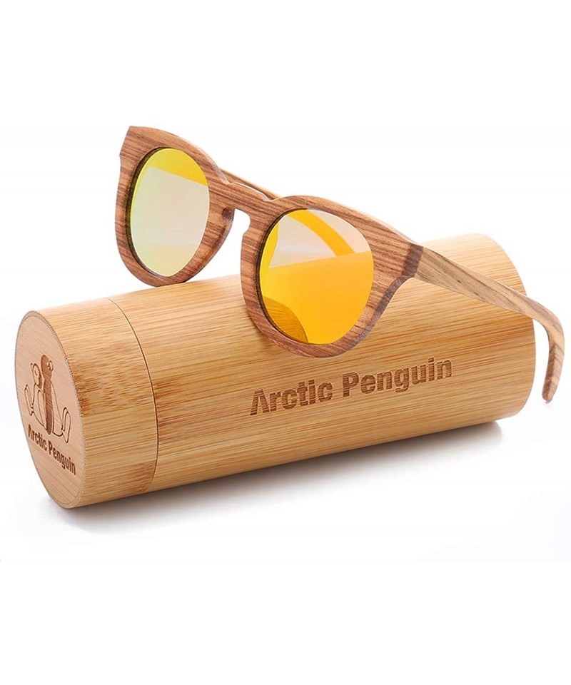 Wayfarer Polarized Round Sunglasses for Women Handmade Walnut Wood Glasses Vintage Mens Sun Shade with Bamboo Case UV400 - CH...