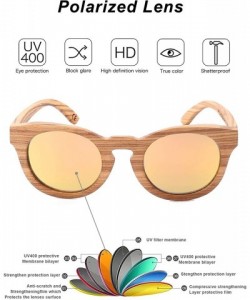 Wayfarer Polarized Round Sunglasses for Women Handmade Walnut Wood Glasses Vintage Mens Sun Shade with Bamboo Case UV400 - CH...