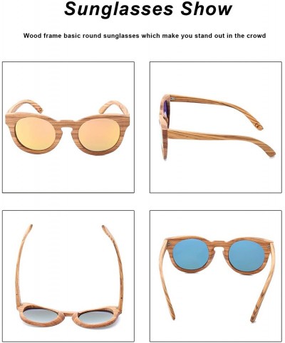 Wayfarer Polarized Round Sunglasses for Women Handmade Walnut Wood Glasses Vintage Mens Sun Shade with Bamboo Case UV400 - CH...
