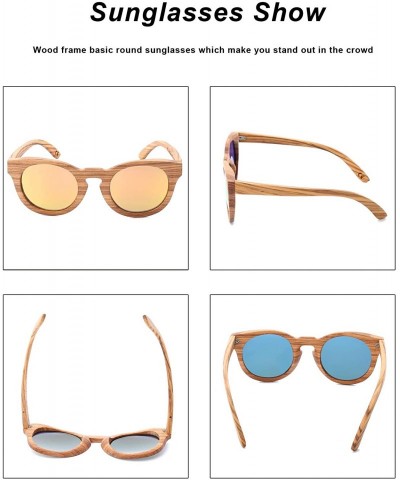 Wayfarer Polarized Round Sunglasses for Women Handmade Walnut Wood Glasses Vintage Mens Sun Shade with Bamboo Case UV400 - CH...