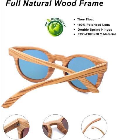 Wayfarer Polarized Round Sunglasses for Women Handmade Walnut Wood Glasses Vintage Mens Sun Shade with Bamboo Case UV400 - CH...