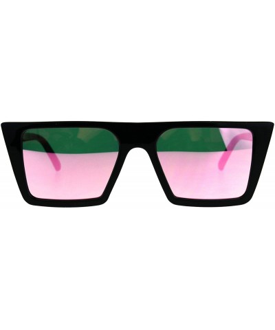 Cat Eye Womens Color Mirror Squared Flat Top Goth Cat Eye Sunglasses - Black Pink - CR189U6D3G6 $8.15