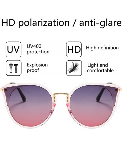 Round Fashion Polarized Sunglasses Women Cat Eye 100% UV400 Eyeglasses Anti Glare B7000 - Grey-pink Gradient - C5196DCXQZC $1...