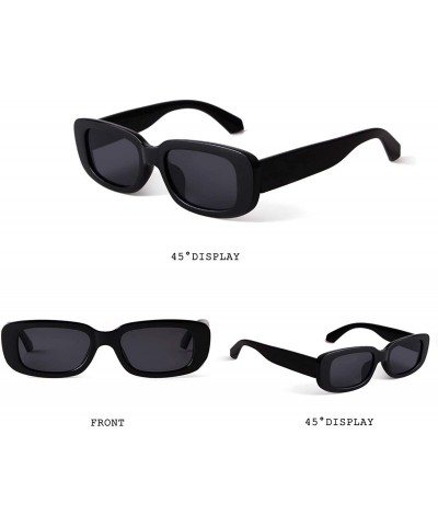 Oval Rectangle Sunglasses for Women Vintage Fashion Narrow Square Frame with UV400 Protection - Black - C3199C7LE0Z $8.46