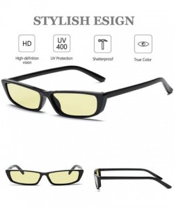 Oval Vintage Rectangle Small Frame Sunglasses Fashion Designer Square Shades for Women - Yellow - CC18G0TSGDE $8.17