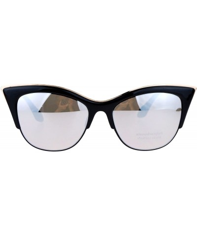 Butterfly Cateye Butterfly Sunglasses Designer Fashion Womens Shades Metal Top - Black (Silver Mirror) - CW188LSW4LN $9.46