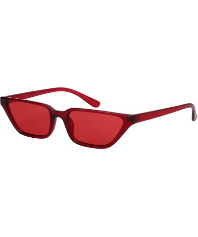 Square Retro Inspired Trapezoidal Women Sunglasses w/Flat Lens 34161-FLAP - Clear Red Frame/Red Lens - CM18GUM9GKE $9.62