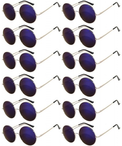 Round 12 Pack Small Round Retro Vintage Circle Style Sunglasses Colored Metal Frame - C11853CC4Z5 $50.13