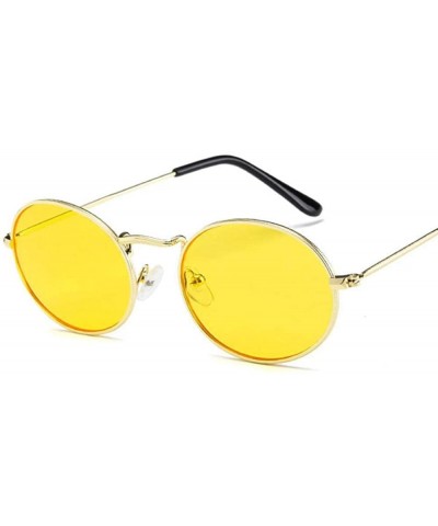 Oval Small Oval Mirror Sunglasses For Women Pink Luxury 2019 Men Brand Black - Yellow - CB18XE92MTM $8.26