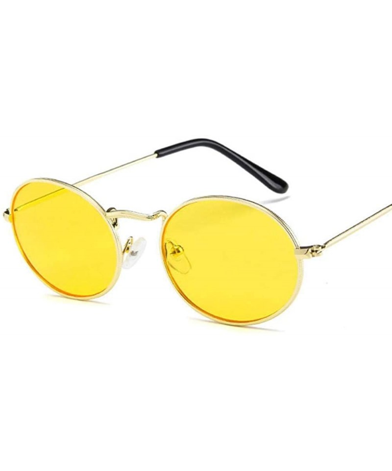 Oval Small Oval Mirror Sunglasses For Women Pink Luxury 2019 Men Brand Black - Yellow - CB18XE92MTM $20.40