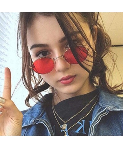 Oval Small Oval Mirror Sunglasses For Women Pink Luxury 2019 Men Brand Black - Yellow - CB18XE92MTM $8.26