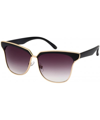 Oversized Oversized Cat Eye Frames with Color Mirror Lens 32164-REV - Matte Black - C512IQ1JAJR $10.24