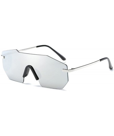 Oversized Fashion Rimless Mirrored Sunglasses For Women Shades Oversized Eyewear - Silver - CD18E0IS22Z $27.45