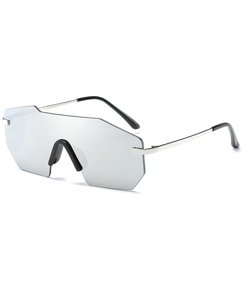 Oversized Fashion Rimless Mirrored Sunglasses For Women Shades Oversized Eyewear - Silver - CD18E0IS22Z $12.62