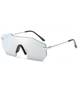 Oversized Fashion Rimless Mirrored Sunglasses For Women Shades Oversized Eyewear - Silver - CD18E0IS22Z $12.62