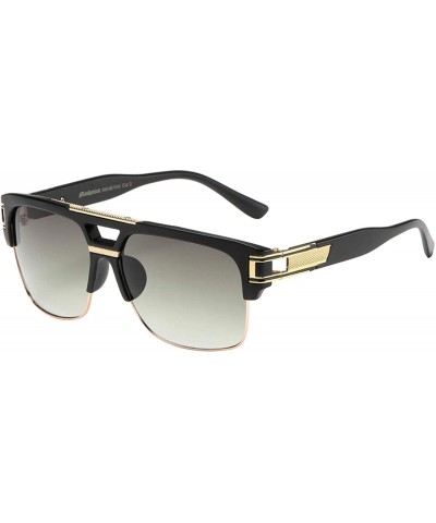 Square Mens Half Frame Manhattan Sunglasses Square Retro Designer Pouch - Black Gold Frame Green Lens - CQ18UEOHR4E $10.22