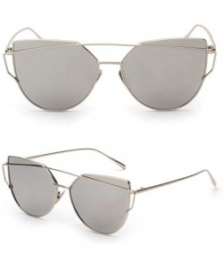 Aviator Women's Metal Frame Sunglasses - Twin-Beams Oversized Aviator Vintage Eyewear - Classic Cat Eye Glasses - Silver - C5...