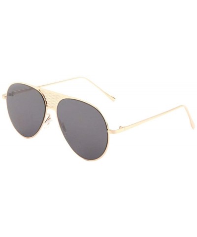Round Color Mirror Flat Lens Dot Pattern Metal Cut Out Modern Round Aviator Sunglasses - Black Gold - CH190IT48TY $12.54