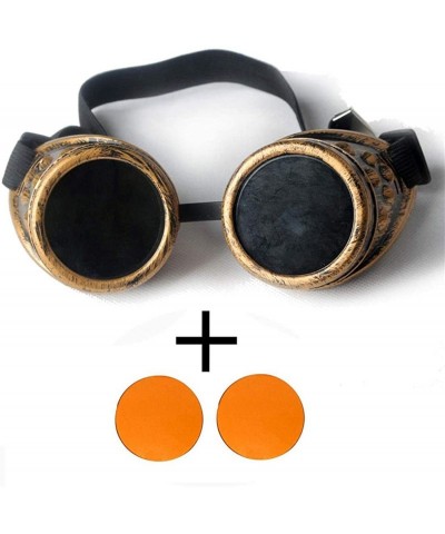 Goggle Retro Vintage Cyber Goggles Steampunk Welding Gothic ABS Frame Glasses Rustic - Retro Copper Frame+orange Lenses - CU1...