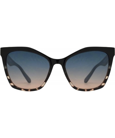 Square Womens Cateye Sunglasses with Heart Accent - UV Protection - Black Fade + Blue Pink - CZ18WZX6L95 $12.69