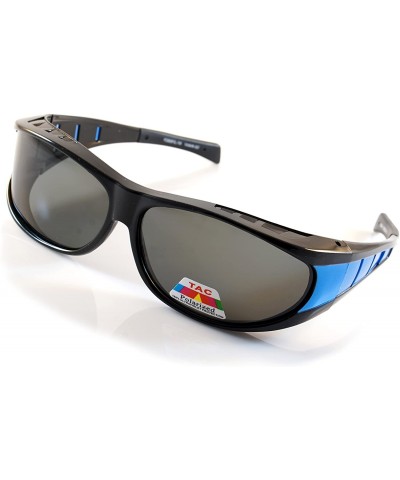 Sport Large Polarized Panoramic View Sports Wrap FitOver Sunglasses P016 - Black Blue - C118E8MC54Y $15.19