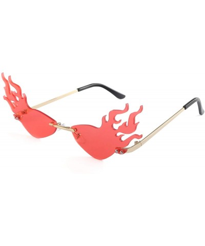 Round Fashion Flame Sunglasses for Small Face Women Rimless Wave Sun Glasses For Men Eyewear Luxury Trending Narrow - CE18AMU...