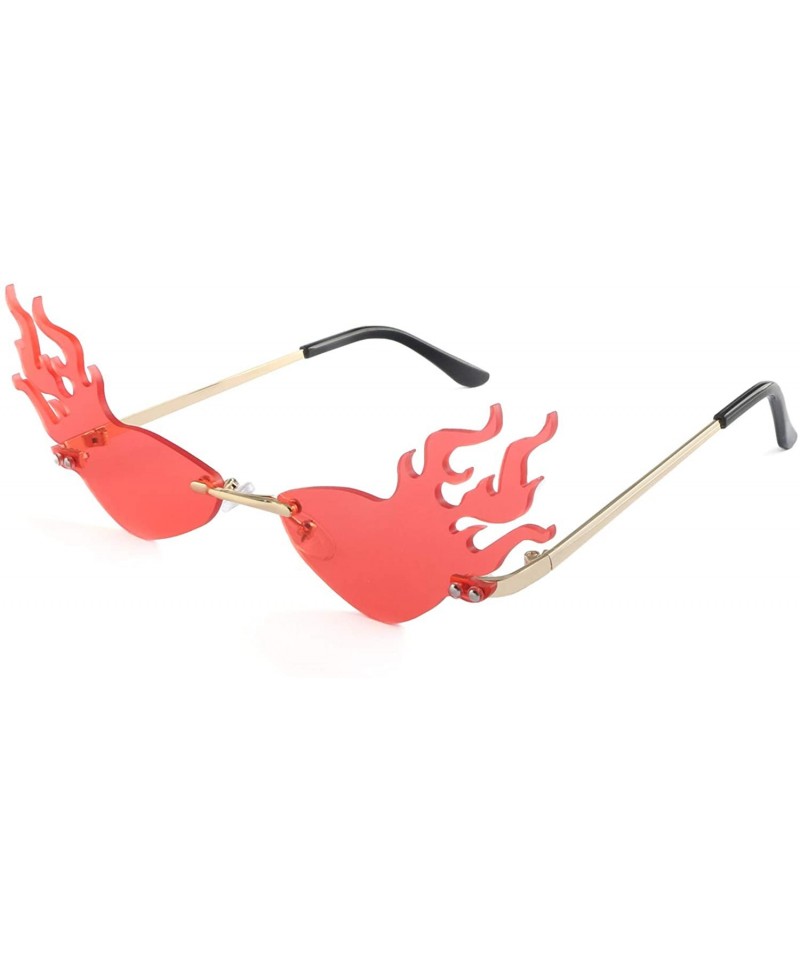Round Fashion Flame Sunglasses for Small Face Women Rimless Wave Sun Glasses For Men Eyewear Luxury Trending Narrow - CE18AMU...