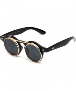 Round Flip up Cyber Steampunk Round Circle Retro Sunglasses - Black Frame / Gold Rimmed / Black Lens - CO184WGEH9Q $15.06