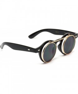 Round Flip up Cyber Steampunk Round Circle Retro Sunglasses - Black Frame / Gold Rimmed / Black Lens - CO184WGEH9Q $15.06