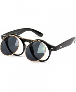 Round Flip up Cyber Steampunk Round Circle Retro Sunglasses - Black Frame / Gold Rimmed / Black Lens - CO184WGEH9Q $15.06