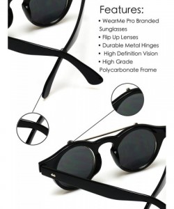Round Flip up Cyber Steampunk Round Circle Retro Sunglasses - Black Frame / Gold Rimmed / Black Lens - CO184WGEH9Q $15.06