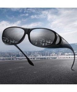 Wrap Polarized Wraparound Sunglasses worn outside the eyeglasses for driving - Black - CO18X02WGXX $19.65