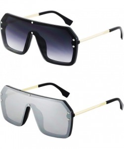 Oversized Retro Oversized Shield Sunglasses Rimless Flat Top Mirror Glasses Women Men - Black/Gradient and Silver - C618Y2Z4A...