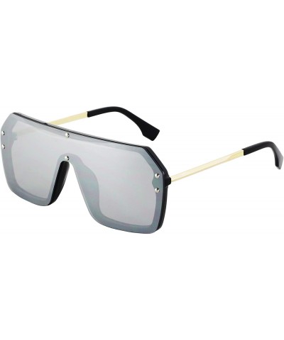 Oversized Retro Oversized Shield Sunglasses Rimless Flat Top Mirror Glasses Women Men - Black/Gradient and Silver - C618Y2Z4A...