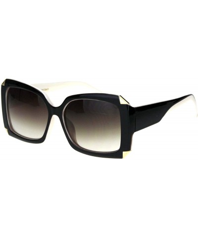 Rectangular Womens Designer Style Sunglasses Rectangular Frame Metal Corners UV400 - Brown Ivory (Brown) - CE18RSYYACQ $9.55