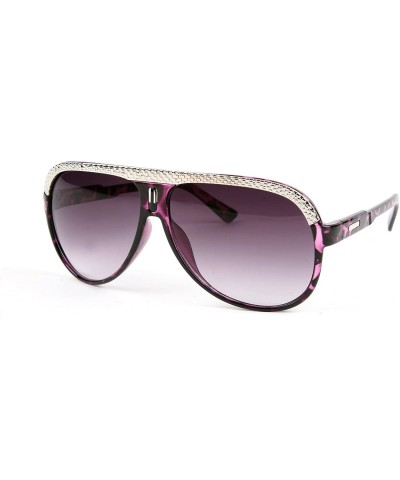 Aviator Modern Unisex Fashion Design Aviator Sunglasses P2116 - Purple Tortoise-gradient Smoke Lens - CJ11EPHE5GB $18.94