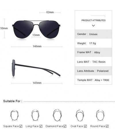 Oversized DESIGN Men Classic Pilot Sunglasses Aviation Frame HD Polarized C01 Black - C01 Black - CA18XDWO426 $18.29