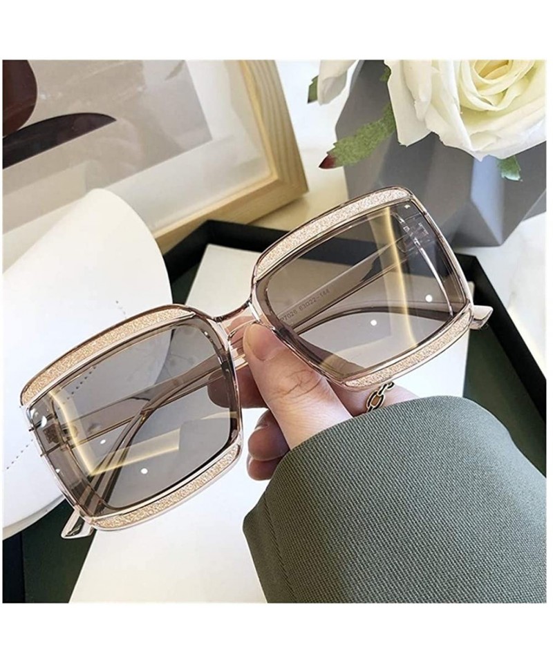 Oversized Shiny Frame Polarized Oversized Sunglasses for Women Thin Face Shades - Tea - CH1906DLSEI $12.74