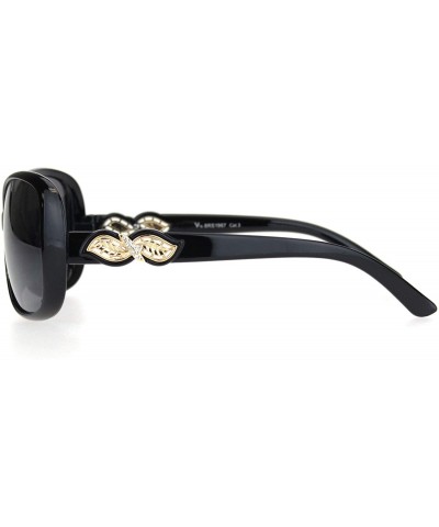 Butterfly Womens Rhinestone Foliage Jewel Designer Butterfly Sunglasses - All Black - CU18NWRO8QH $11.11