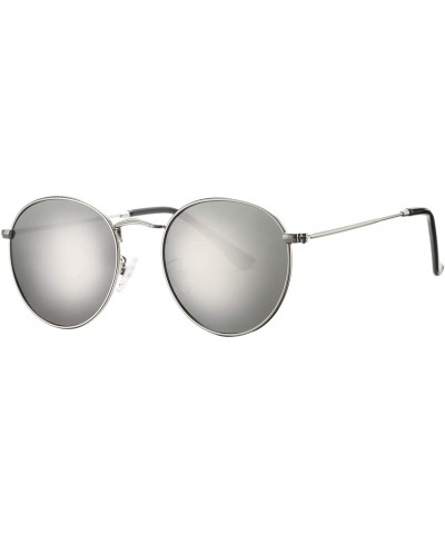 Aviator Small Round Metal Polarized Sunglasses for Women Retro Designer Style - Silver Frame/Silver Mirrored Lens - C018UN2AU...