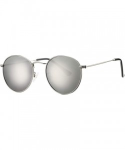 Aviator Small Round Metal Polarized Sunglasses for Women Retro Designer Style - Silver Frame/Silver Mirrored Lens - C018UN2AU...