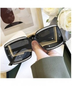 Oversized Shiny Frame Polarized Oversized Sunglasses for Women Thin Face Shades - Tea - CH1906DLSEI $12.74