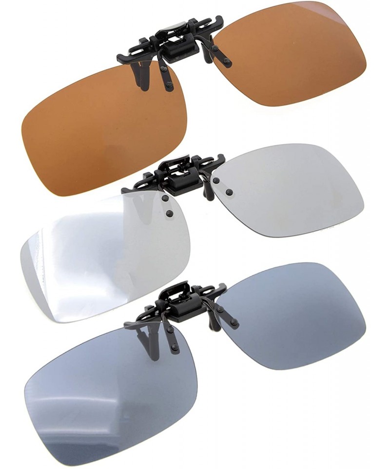 Rectangular Flip-up Clip-on Sunglasses Polarized Lens 59mm Wide x 39mm Height Millimeters - Mix - CI18NLQA2CU $20.56