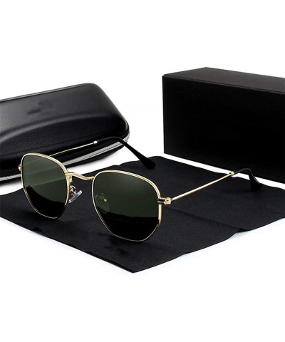 Oversized Men's classic retro reflective sunglasses sunglasses stainless steel hexagonal glasses - G15 Green Gold - C91982YGK...