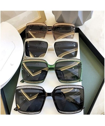 Oversized Shiny Frame Polarized Oversized Sunglasses for Women Thin Face Shades - Tea - CH1906DLSEI $12.74