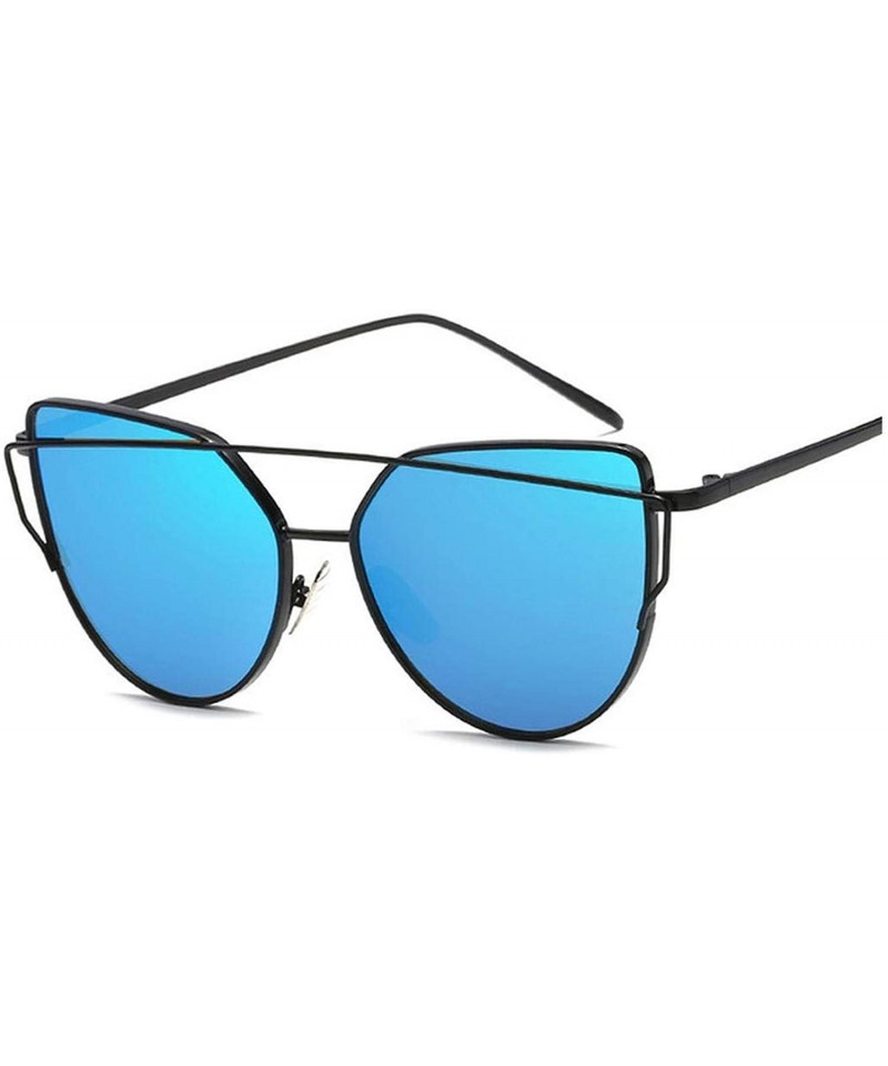 Classic Horn Rimmed Round Color Mirrored Flat Lens Cat Eye Sunglasses ...