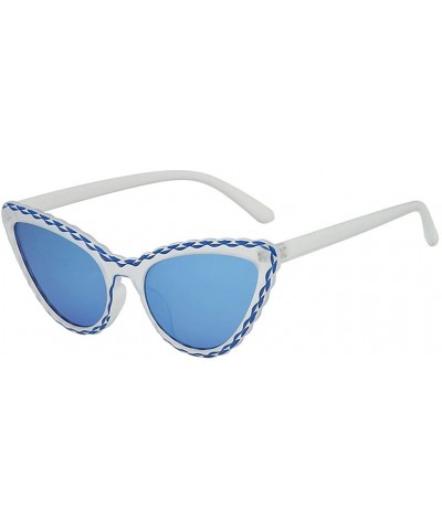 Oversized Polarized Sunglasses Semi Rimless for Women Men Retro Brand Sun Glasses - Blue - CV18RZUICLT $11.51